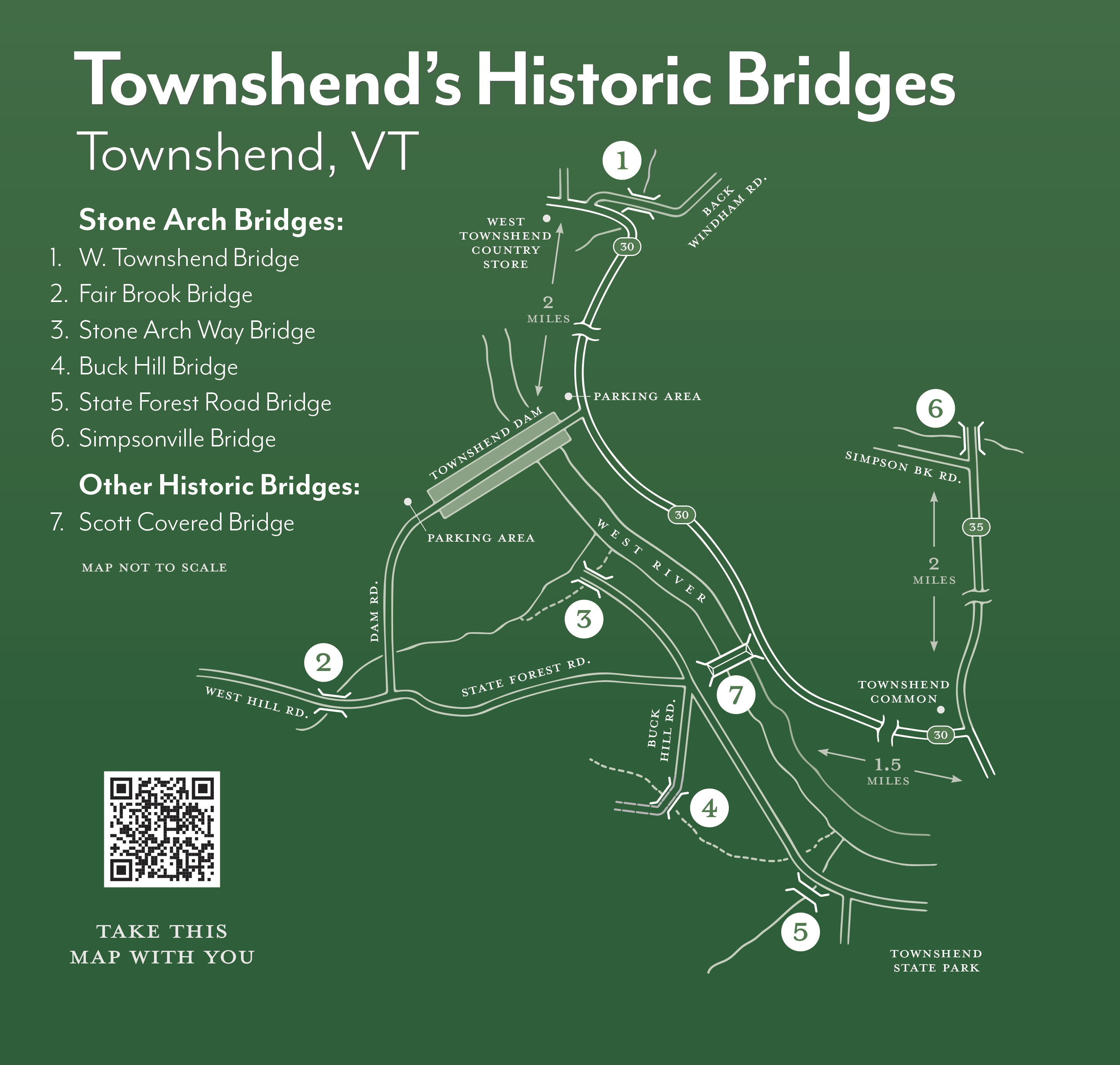 map of townshend's historic bridges